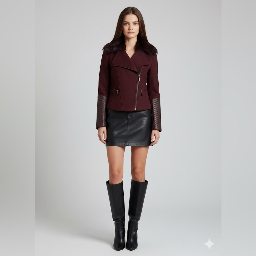 Bcbgmaxazria Cropped Jacket with a removable Real Fur Collar